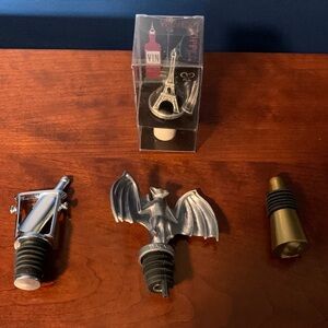 Set of 4 Bottle Stops & Pourers Bacardi Bat, Eiffel tower, Owl
